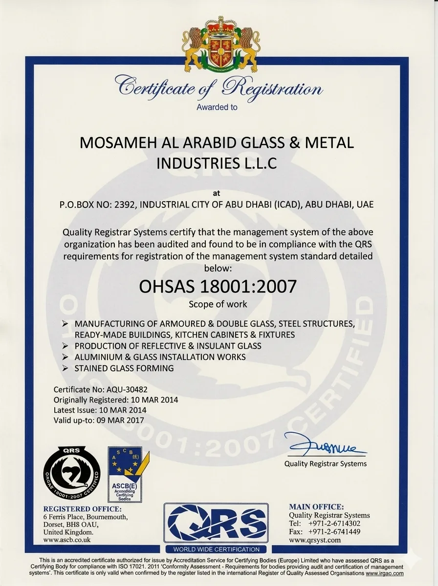 OHSAS 18001:2007 certificate